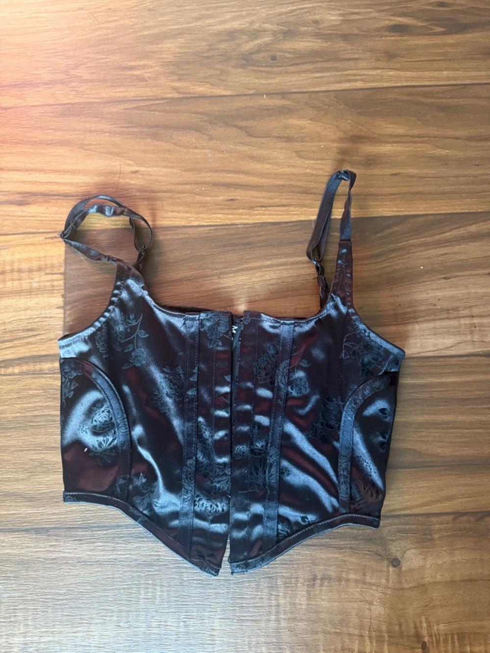 Motel Rocks Satin Brocade Corset Top in Deep Wine